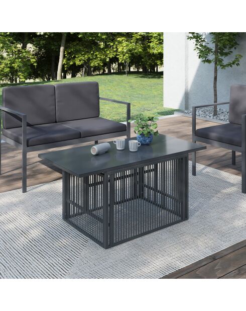 Table de jardin relevable Ozéa 100cm verre trempé gris - 100x50x46-73 cm