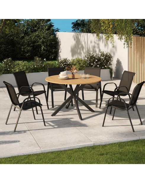 Milazzo runder Gartentisch in schwarzer Holzoptik — 120 x 120 x 76 cm