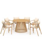 Ensemble repas Hortensia 6 places métal effet bois beige