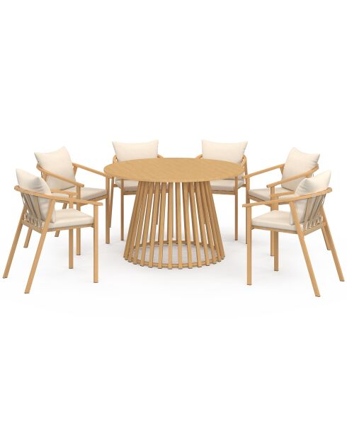 Ensemble repas Hortensia 6 places métal effet bois beige