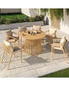 Ensemble repas Hortensia 6 places métal effet bois beige