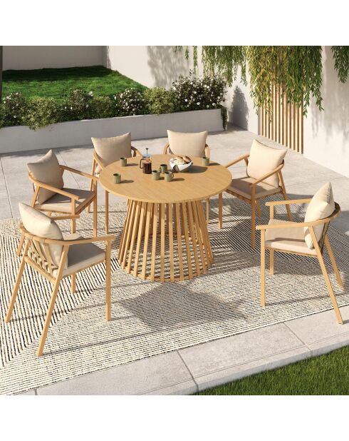 Ensemble repas Hortensia 6 places métal effet bois beige