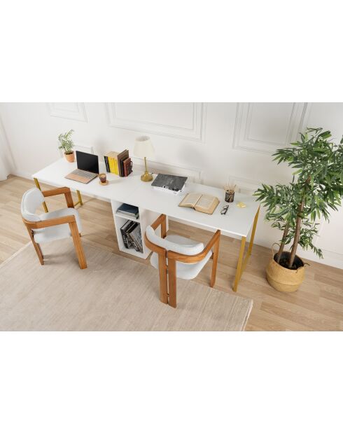 Bureau double Blanc/Or - 240x74x60 cm