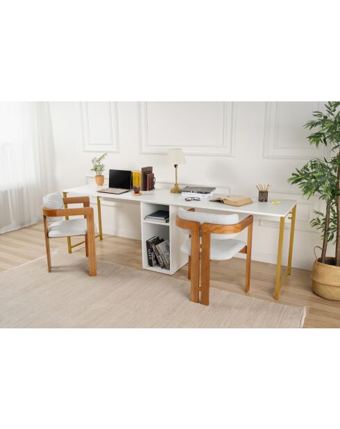 Bureau double Blanc/Or - 240x74x60 cm
