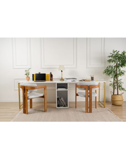 Bureau double Blanc/Or - 240x74x60 cm