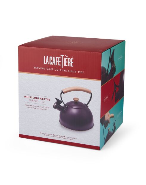 Hervidor LC con silbato con mango de madera violeta, 1,6 L