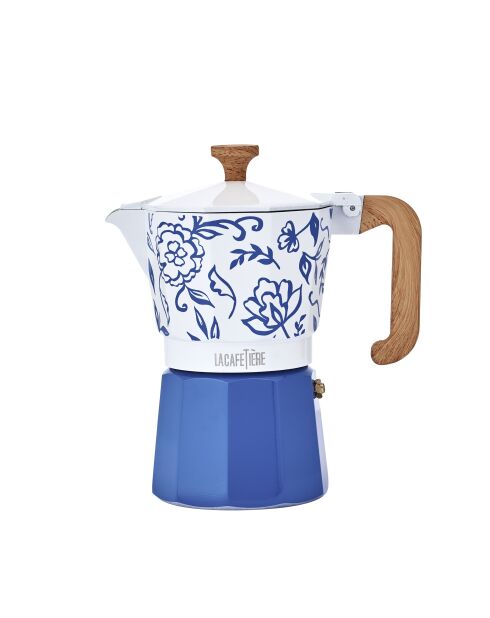 LC Italiaans koffiezetapparaat 6 kopjes blauwe bloemengeur - 290 ml