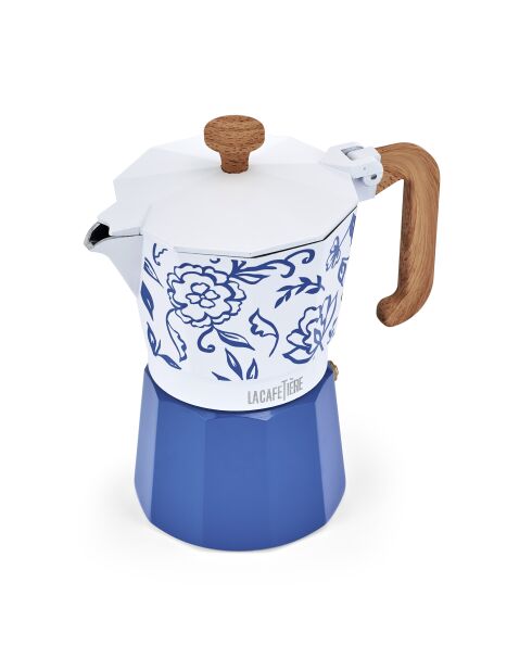 LC Italiaans koffiezetapparaat 6 kopjes blauwe bloemengeur - 290 ml