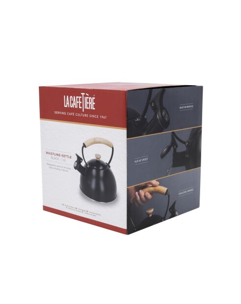 Bollitore LC con fischietto, manico in legno, nero - 1,6L