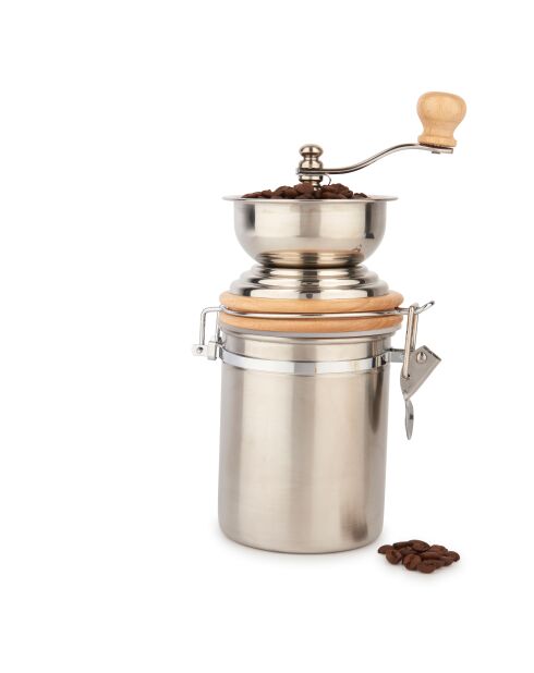 LC Kaffeemühle und Rekorder aus Edelstahl, 15 x 9,5 x 25 cm, silberfarben
