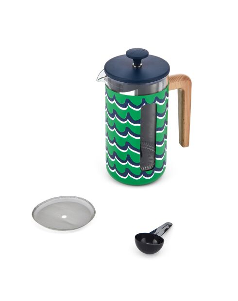 Caffettiera francese LC Pisa da 8 tazze, stile swirl in legno, HNDL verde - 1L