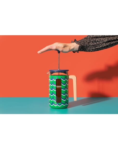 Caffettiera francese LC Pisa da 8 tazze, stile swirl in legno, HNDL verde - 1L