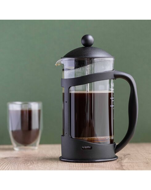 Caffettiera con pressa LC nera da 8 tazze in vetro e plastica - 1L