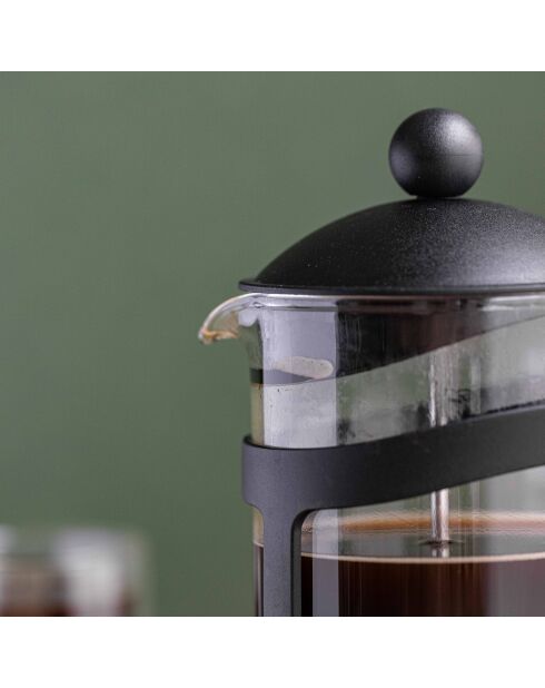 Caffettiera con pressa LC nera da 8 tazze in vetro e plastica - 1L