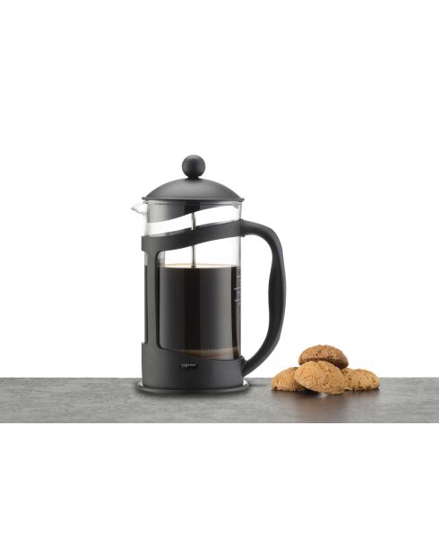 Caffettiera con pressa LC nera da 8 tazze in vetro e plastica - 1L