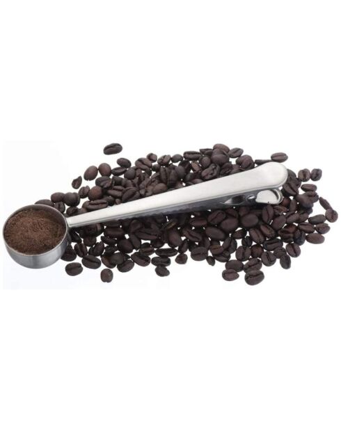 Dosificador de café LC y clip plateado para bolsas, 3,6 x 2,5 x 17,8 cm
