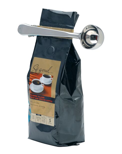 Dosificador de café LC y clip plateado para bolsas, 3,6 x 2,5 x 17,8 cm