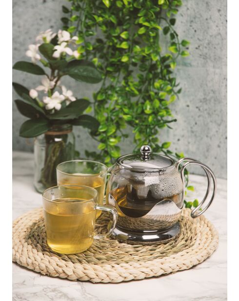 Théière filtre 2 tasses en verre Izmir inoxydable argentée - 660ml