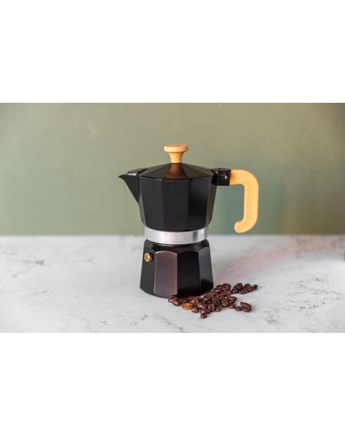 Italiaans koffiezetapparaat LC 3-kops, zwart houten handvat - 150 ml