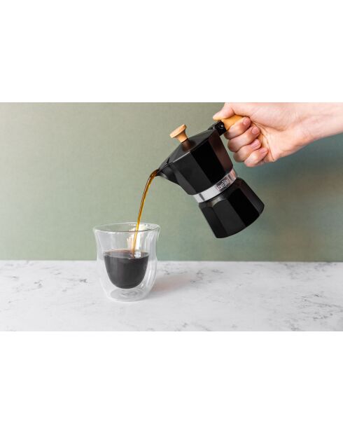 Italiaans koffiezetapparaat LC 3-kops, zwart houten handvat - 150 ml