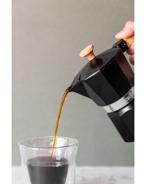 Italiaans koffiezetapparaat LC 3-kops, zwart houten handvat - 150 ml
