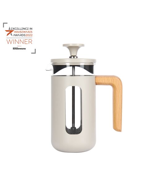 Caffettiera francese LC Pisa da 3 tazze con manico in legno color crema - 350 ml