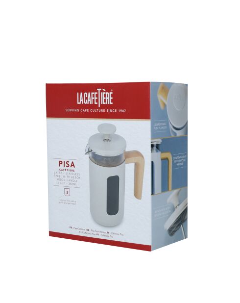 Caffettiera francese LC Pisa da 3 tazze con manico in legno color crema - 350 ml