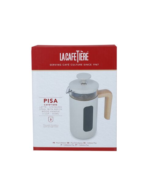 Caffettiera francese LC Pisa da 3 tazze con manico in legno color crema - 350 ml