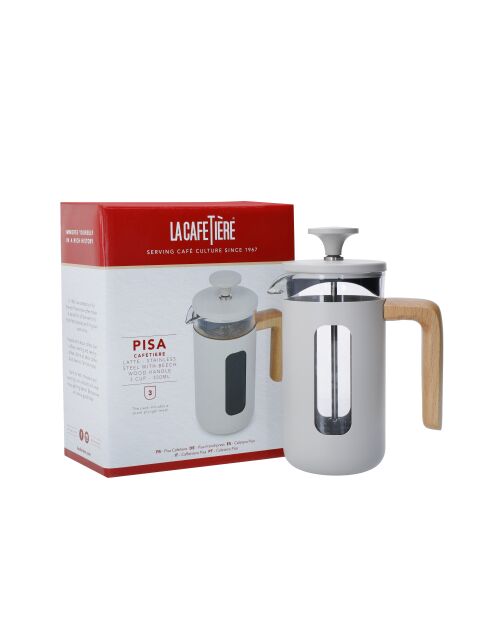 Caffettiera francese LC Pisa da 3 tazze con manico in legno color crema - 350 ml