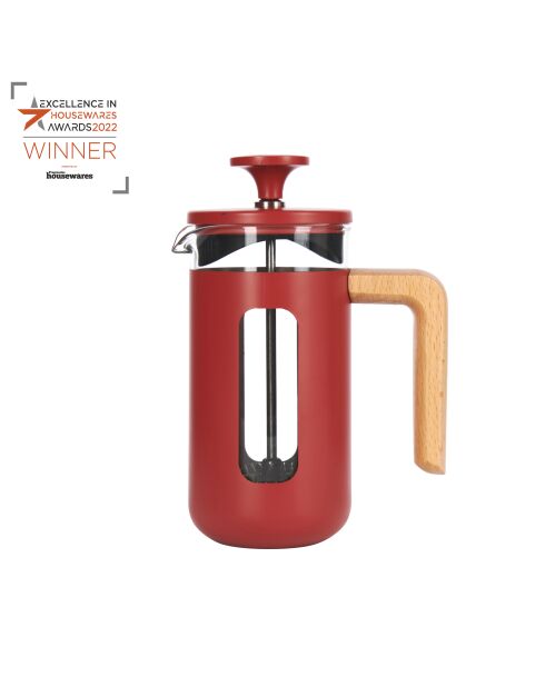 Caffettiera francese LC Pisa da 3 tazze con manico in legno rosso - 350 ml