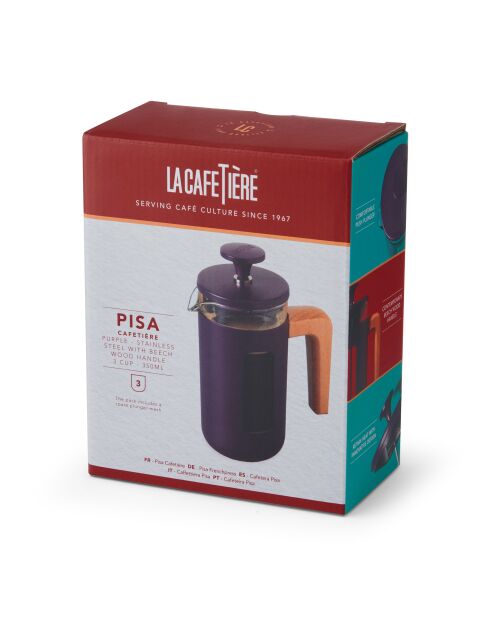 Caffettiera francese LC Pisa da 3 tazze con manico in legno viola - 350 ml
