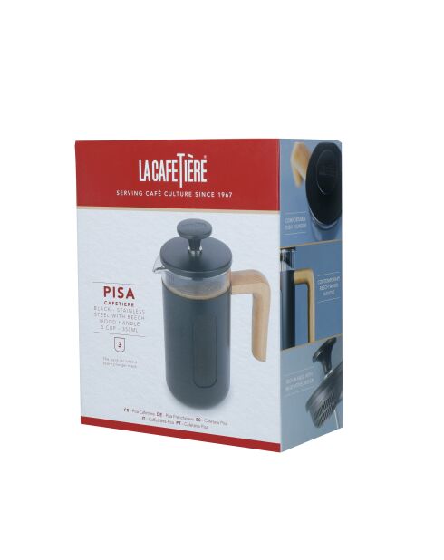 LC Pisa French Press Kaffeebereiter für 3 Tassen mit schwarzem Holzgriff — 350 ml