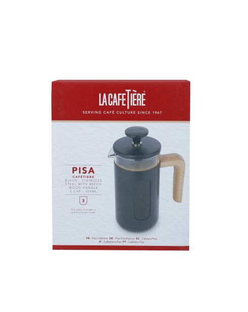 LC Pisa French Press Kaffeebereiter für 3 Tassen mit schwarzem Holzgriff — 350 ml