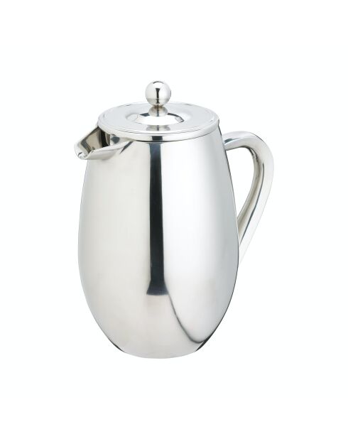 LC dubbelwandige Franse pers van zilverkleurig roestvrij staal met 8 kopjes - 1L