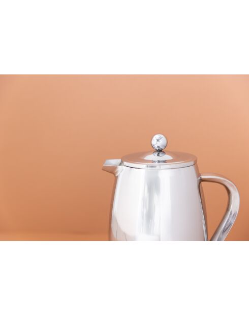 LC dubbelwandige Franse pers van zilverkleurig roestvrij staal met 8 kopjes - 1L