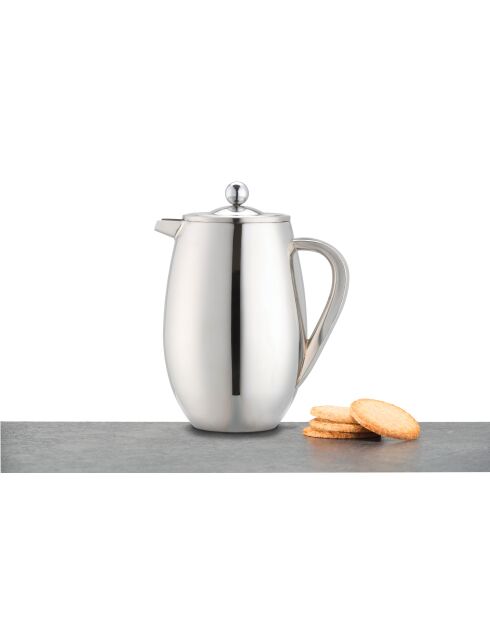 LC dubbelwandige Franse pers van zilverkleurig roestvrij staal met 8 kopjes - 1L