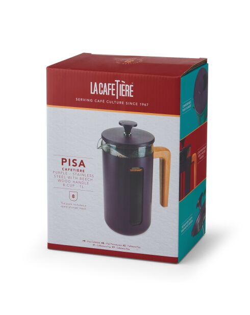 Caffettiera francese LC Pisa da 8 tazze con manico in legno viola - 1L