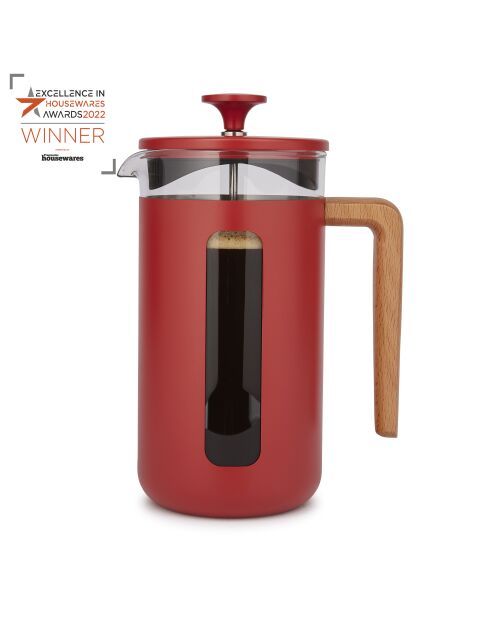 Caffettiera francese LC Pisa da 8 tazze con manico in legno rosso - 1L