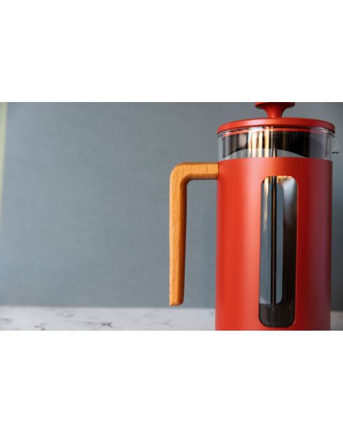 Caffettiera francese LC Pisa da 8 tazze con manico in legno rosso - 1L