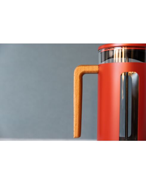 Caffettiera francese LC Pisa da 8 tazze con manico in legno rosso - 1L