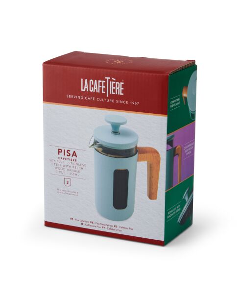 LC Pisa 3-kops koffiezetapparaat voor Franse pers met blauwe houten handgreep - 350 ml