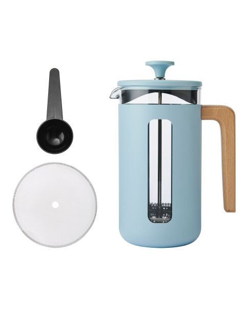 LC Pisa 8-kops koffiezetapparaat voor Franse pers met blauwe houten handgreep - 1L