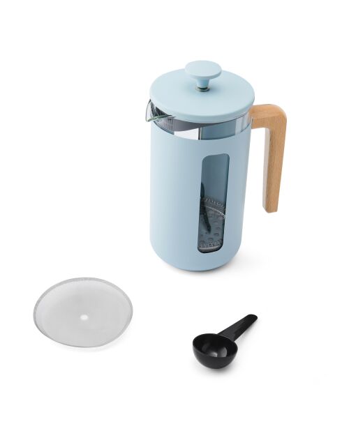 LC Pisa 8-kops koffiezetapparaat voor Franse pers met blauwe houten handgreep - 1L