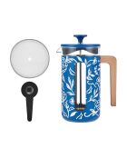 Caffettiera francese LC Pisa da 8 tazze in legno, fatta a mano con motivo floreale blu - 1L