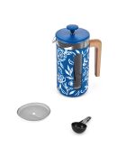 Caffettiera francese LC Pisa da 8 tazze in legno, fatta a mano con motivo floreale blu - 1L