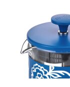 Caffettiera francese LC Pisa da 8 tazze in legno, fatta a mano con motivo floreale blu - 1L