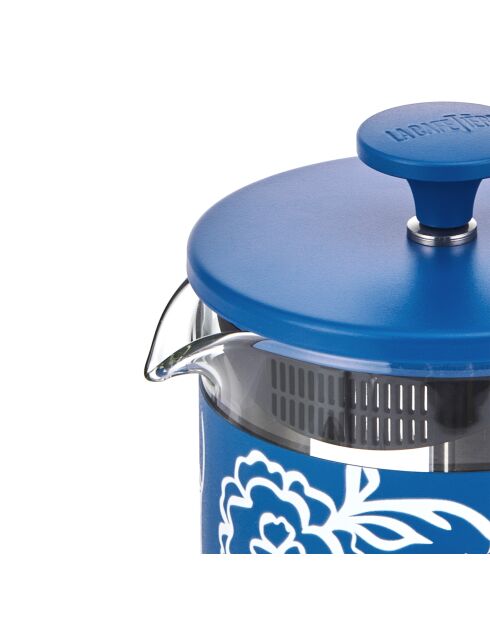 Caffettiera francese LC Pisa da 8 tazze in legno, fatta a mano con motivo floreale blu - 1L