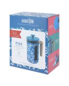 Caffettiera francese LC Pisa da 8 tazze in legno, fatta a mano con motivo floreale blu - 1L