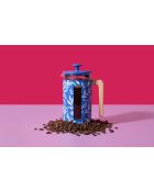 Caffettiera francese LC Pisa da 8 tazze in legno, fatta a mano con motivo floreale blu - 1L