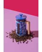 Caffettiera francese LC Pisa da 8 tazze in legno, fatta a mano con motivo floreale blu - 1L